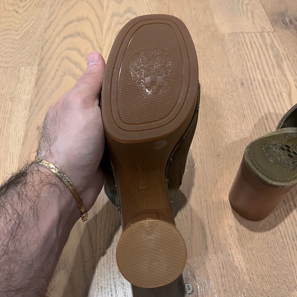 Vince Camuto Wooden Platform Block Heels Green Suade Size 7 - Picture 5 of 7